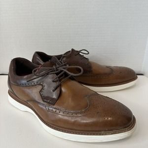 Stacy Adams Shoe Regent Wingtip Oxford Cognac & Brown Smooth Leather Upper SZ 10